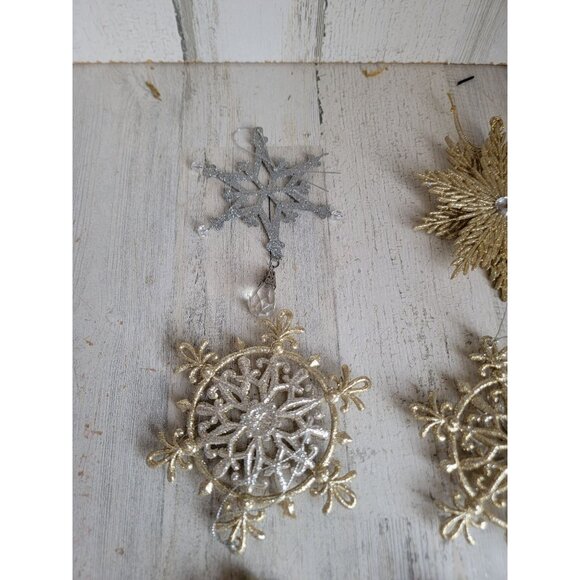 Glitter golden Snowflake reindeer ornament Xmas set - Picture 3 of 6